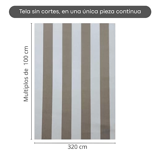 Ferrero Tejidos - Tela de TOLDO CON TEFLÓN LISTADO 5CM. Ancho 3.20 metros. Largo a escoger de 1 a 1 m en una sola pieza. Para exterior impermeable protección UV tapizar resistente (501 Beige) thumbnail 4