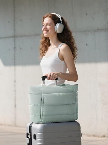 Puffer Tote Bag for Women, Lightweight Puffy Work Handbag Teacher Nurse Quilted Shoulder Bag for School Travel Gym thumbnail 9
