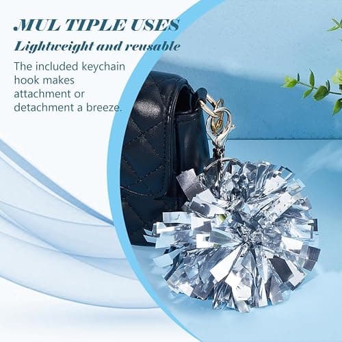 DICOSMETIC 25Pcs Cheer Keychain Cheer Pom Pom Keychain Cheer Gift Bulk for Team Cheerleading Gift Cute Bag Keychains for Women Cheerleading Keyring Charm, Platinum thumbnail 4