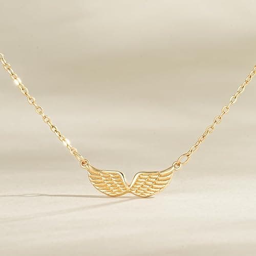 MEVECCO Dainty Textured Angel Wings Necklace for Women | 18K Gold Plated Brass, Integrated Horizontal Centerpiece, Balanced Symbolic Accent, Refined Everyday Styling thumbnail 5