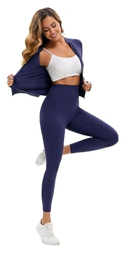 Belriviere Womens Two Piece Tracksuit Set Long Sleeve Zipper Jacket with Athletic High Waist Leggings Workout Set - S - Navy Blue thumbnail 2