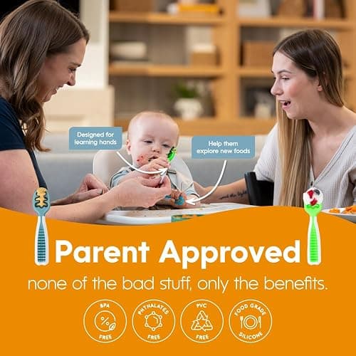NumNum Baby Spoons Set, Feeding Littles x Silicone Pre-Spoon GOOtensils for Baby Led Weaning, Self-Feeding & Teething, First Stage Toddler Utensils for Ages 6+ Months, 3-Pack, BPA-Free (Neutrals) thumbnail 4