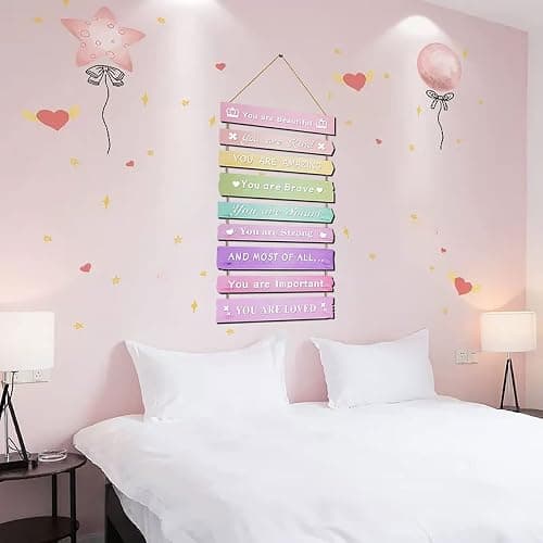 Pink Room Decor for Teen Girls Aesthetic, Cute Bedroom Wall Decor for Baby Girl, Boho Rainbow Wall Art Signs, Trendy Stuff Decorations for Kids Nursery Bed Room Dorm Classroom Bathroom thumbnail 5
