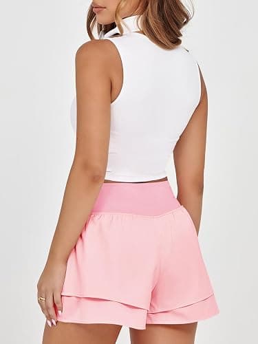 Fisoew Womens High Waisted Athletic Shorts Ruffle Tiered Running Workout Tennis Shorts with Build in Shorts thumbnail 3