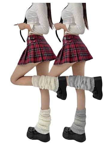 RoseSeek Women's 2 Pairs Ribbed Knit Leg Warmers Kawaii Preppy Boot Socks Y2K 80s Party Long Pile Socks - Image 1