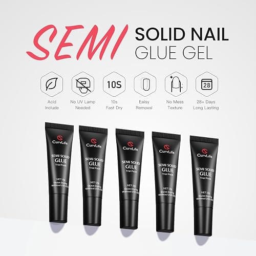 CurvLife Nail Tips Semi Solid Nail Glue 2g (5pcs) - Super Strong, Soft Glue Gel Quick Drying Adhesive for Press On Nails, No UV Light Needed thumbnail 2