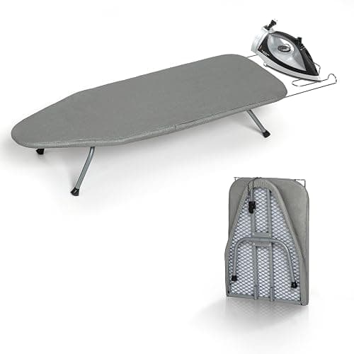 Metal Foldable Tabletop Ironing Board with Iron Rest, Portable Ironing Board Small with Heat Resistant Cotton Cover, RAINHOL Mini Iron Board for Small Space and Travel, 31"x12", Gray - Image 1