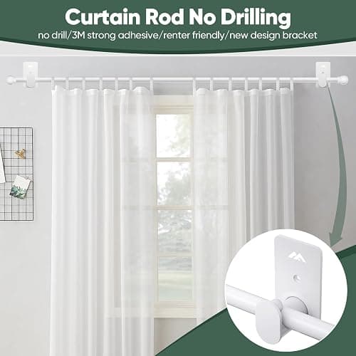 ZNONOX Curtain Rods No Drilling for Windows 30 to 45 Inches,5/8 Inch Diameter No Drill Curtain Rod Set with 3M Adhesive Brackets, White thumbnail 2