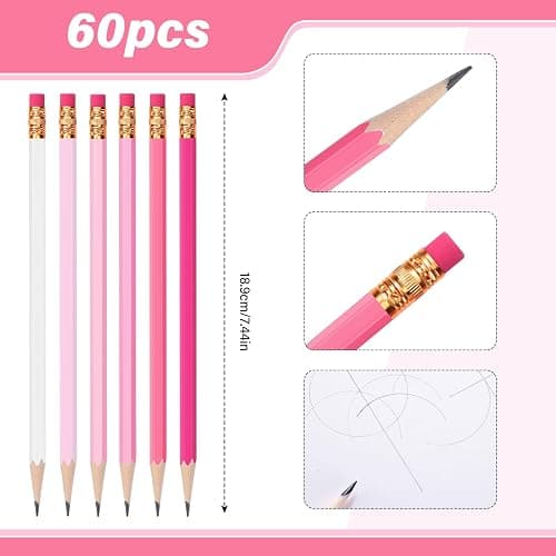 TecUnite 60 Pcs HB Pencils #2 Unsharpened Wood Cased Pencils with Eraser Hexagonal Pencil Cute Graphite No 2 Pen for Adults Gifts Exam School Office Sketching Learning(Pink Series, White) thumbnail 4