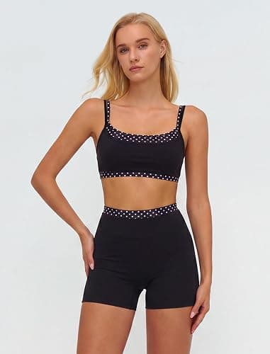 ABOCIW Layered Workout Sets for Women 2 Piece Polka Dot Sports Bra High Waist Shorts Gym Active Yoga Pilates Outfits thumbnail 3