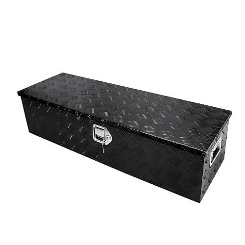 confote 39 Inch Heavy Duty Aluminum Stripes Plated Tool Box Pick Up Truck Bed RV Trailer Toolbox Waterproof Square Storage Organizer with Side Handle, Lock and Keys -39"x 13"x 10",Black - Image 1