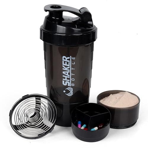 XTK Shaker Bottle 16OZ Protein Shaker Bottles with Mix Ball Sports Water Bottle Leak Proof GYM Cup for Protein Mixes with Powder Storage & Pill Organizer, Ideal for Pre Workout,BPA Free(black) - BLACK - Image 1