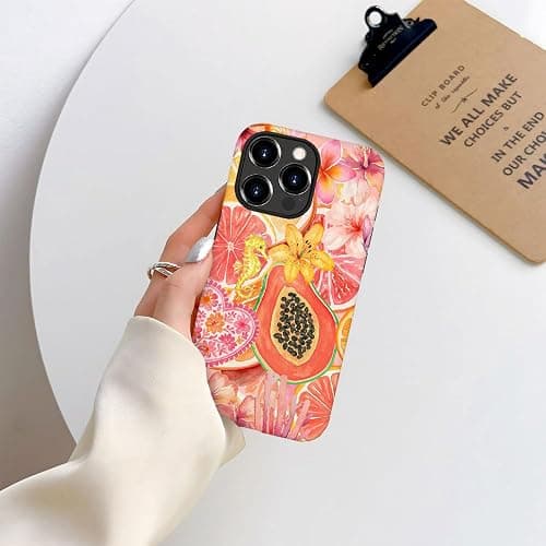 Case Compatible with iPhone 15 Pro Max,Hybrid 2-Layer Hard Shell,Shockproof Soft for Girl Women,Fruit Watercolor Pink Flower thumbnail 5