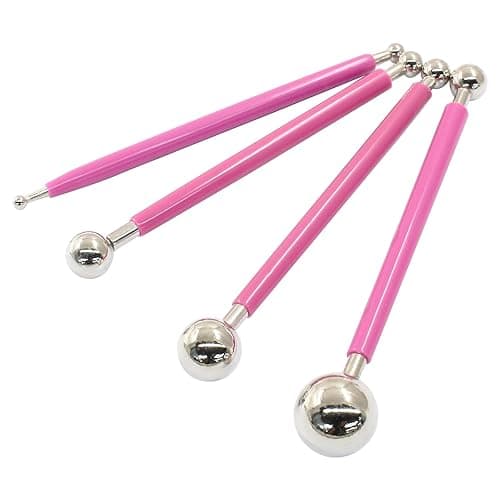 Kemcatui 4Pcs Pink Ball Shaped Cake Dotting Tool, 8 Head Fondant Ball Tool Stainless Steel Modeling Ball Tool, Metal Ball Mold Tool for Cake Decoration, Sculpting, DIY - Image 1