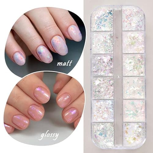 Holographic Iridescent Nail Art Nail Glitter KALEFUL Powder Aurora Foil Sequins Flakes Paillettes Designs Manicure Nail Decorations - 12 Grids thumbnail 5
