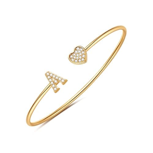 BRIJEWLIC Gold Bracelets for Women Teen Girls, 14K Gold Plated Initial Heart Bangle Bracelet - Image 1