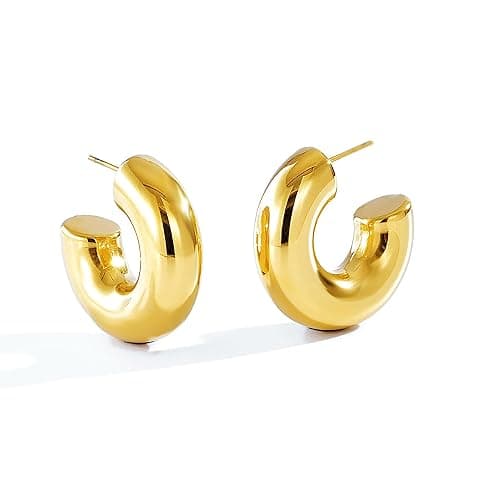 CONRAN KREMIX Waterproof Chunky Gold Hoops Earrings for Women Non Tarnish, Thick Gold Plated Circle Open Hoop,Lightweight Hollow Earrings Trendy thumbnail 9
