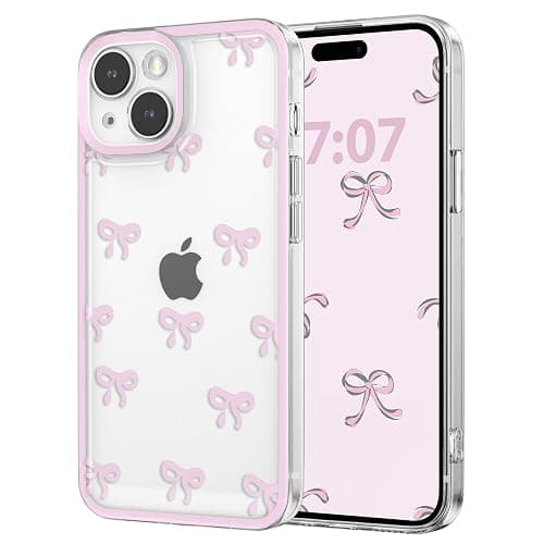 EYZUTAK Case for iPhone 13, Clear Cute Ribbon Bowknot Pattern Aesthetic Transparent Phone Case Raised Camera Protection Stylish Slim Soft Durable TPU Protective Cover for Women Girls - Pink thumbnail 9