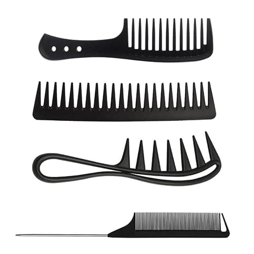 GVSS Ensemble de 4 Pièces Peigne à Cheveux Bouclés Antistatique, Dents Larges pour Tous Types de Cheveux, Femmes et Hommes, Noir - Image 1