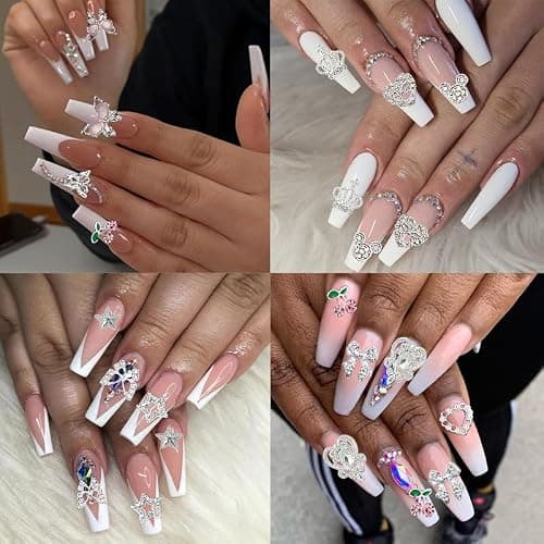 KACHIMOO 106 Pcs Nail Charms and Gems Silver Nail Charms Nail Rhinestones for Nails Design 3D Butterfly, Bow, Star,Cherry,Cross,Dollar,Heart Shapes for Acrylic Nails (19 Styles) thumbnail 6