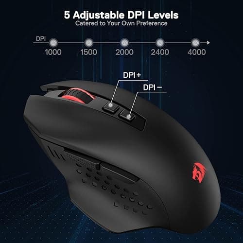 Redragon M656 Gainer Wireless Gaming Mouse, 4000 DPI 2.4Ghz Wireless Mouse w/ 5 DPI Levels, 7 Macro Buttons, Red LED Backlit & Pro Software/Drive Supported, for PC/Mac/Laptop thumbnail 5