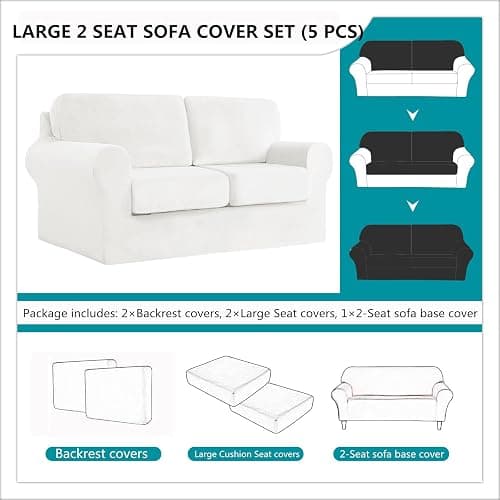 SYLC Sofa Cover with Separate Seat Cushions and Backrests Stretch Velvet Sofa Slipcover Couch Covers Furniture Protector Split Combined (White,Large 2 Seat Set 5 PCS) thumbnail 4
