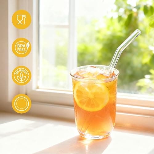 CEDIDJAC 16 PCS Reusable Glass Straws Set 6 Straight & 6 Bent Clear Drinking Straws (8.5''x10mm) with 4 Cleaning Brushes，Perfect for Smoothies, Milkshakes, Coffee, Juice, Milk, Cocktails thumbnail 4