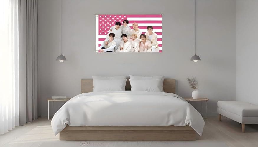 WENWELL Stray Kids Tapestry, Pink American Flag Design, 3x5 FT Polyester Wall Hanging with Brass Grommets for Bedroom Studio Decor thumbnail 5
