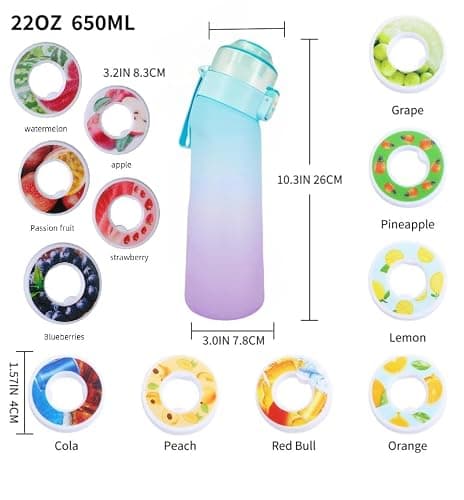 Turgorl Air Scent Water Bottle Flavor Pods 650ML Fruit Fragrance Scented Water Cup BPA Free 0% Sugar For Fitness And Outdoor (Gradient Blue Bottle+12 pods in random flavors) thumbnail 3