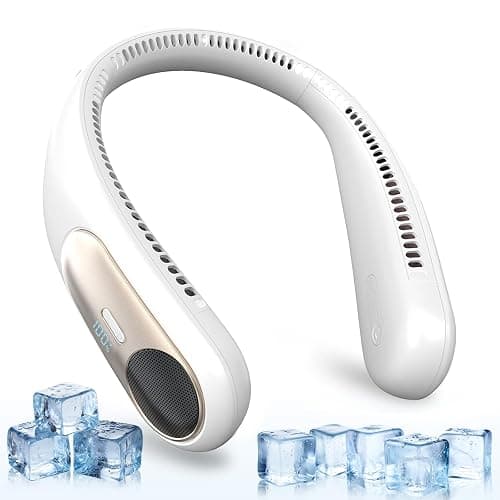 Namecute Portable Neck Fan, Personal Wearable Bladeless Fan for Outdoor Indoor, LED Display, 360° Cooling, 4-Speeds, 6000mAh USB Rechargeable, Birthday Gifts for Men Women Dad Mom (White) - Image 1
