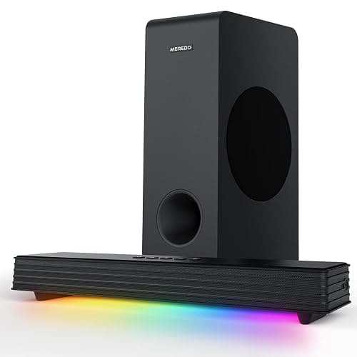 Sound Bar with Subwoofer, MEREDO Small PC Soundbar with USB/BT5.3/HD-ARC/Optical/AUX, 3.1 CH 5 EQ Modes Computer Speakers Sound bars with RGB Lighting, Soundbar for TV PC Home Theater Desktop Gaming - Image 1