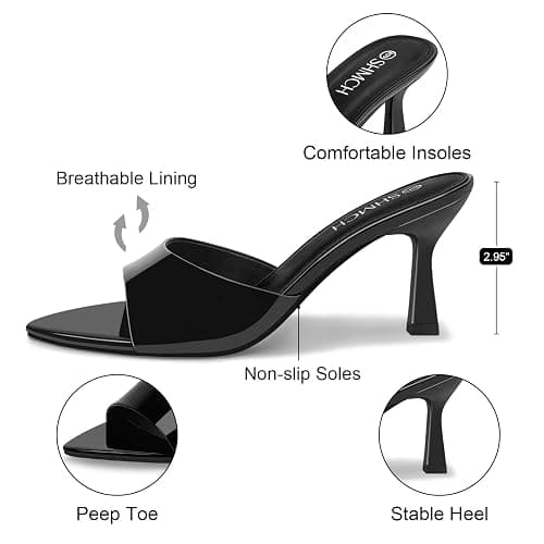 SHMCH Women’s Pointed Toe Mule Sandal Heels, Slip On Open Toe Kitten Heels for Women, Heeled Sandals Mules for Dress,Casual Outfits thumbnail 5