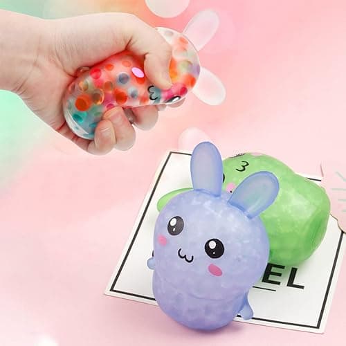 Squishy Easter Bunny,Easter Basket Stuffers Stress BallsToys for Kids Adults,4Pack Bunny Squeeze Ball Stress Relief Fidget Toys Easter Party Favor Gifts thumbnail 2
