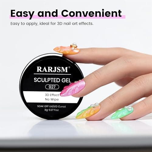 RARJSM 3D Sculpting Gel Clear Painting Gel Polish Nail Art Designs No Wipe Chrome Nail Powder Nails Charms Rhinestone Decoration Adhesive Glue Drawing Painted Sculpture Hard Gelpolish Curing Requires thumbnail 2