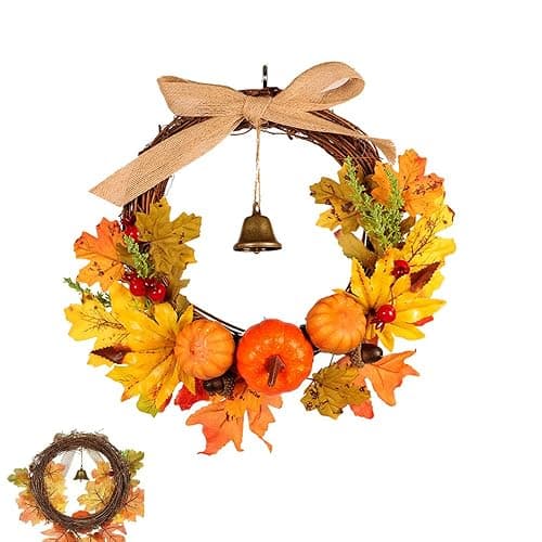 Ahornblatt Herbst Kranz, Halloween Kranz, Kürbis Herbst Kranz, Künstlicher Herbst Haustür Kranz für Drinnen Draußen, Hochzeit Erntedankfest Abendessen Party Kamin Weihnachts Dekoration - Image 1