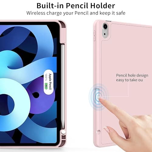 KenKe Case for iPad Air 11 Inch M3/M2 (2025, 2024), iPad Air 5th/4th Generation (2022/2020 10.9-Inch) with Pencil Holder, Slim Protective Smart Cover with Trifold Stand and Auto Sleep/Wake, Pink - Pink thumbnail 7
