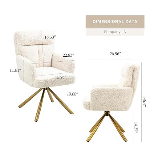 Ugijei Teddy Office Desk Chair No Wheels, Modern Vanity Chair with Gold Legs, Boucle Comfy Swivel Accent Chair, Wide Seat Computer Task Reading Armchair for Living Room Home Office (Beige) thumbnail 2