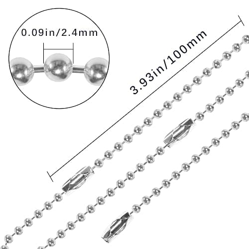 500 pcs Ball Chains Keychain Tag Keychain Ball Chain Bulk, 3.9 inch Dog tag Chain Key Chain Links,Beaded Chain Connector Chains for Keychains，Silver Nickel Plated Metal 2.4mm Ball Bead Chains thumbnail 2
