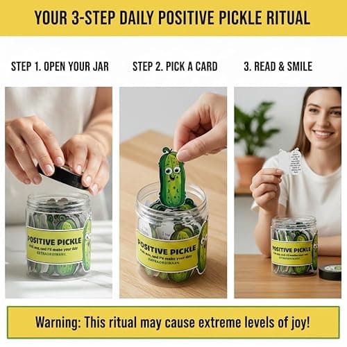DEARMINE 60 Positive Pickle Cards Jar, Birthday Gifts for Women, Teens, Adults, Back to School Gift, White Elephant Gifts, Stocking Stuffers, Teen Girl Gifts Trendy Stuff thumbnail 3