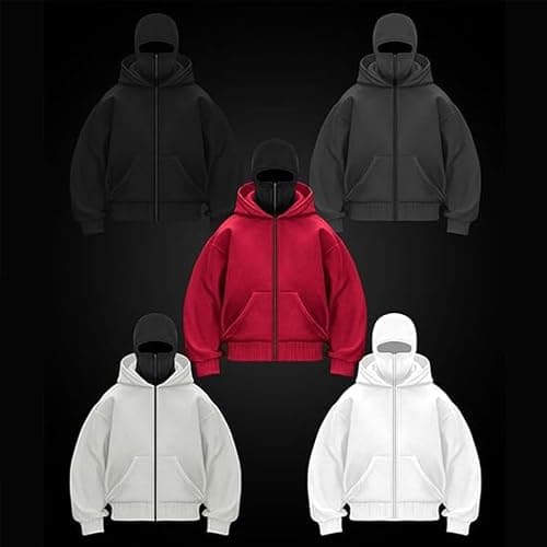 Generico Balaclava Ninja Zipper Hoodie with Built in Balaclava, Double Hooded Jacket Hoodie with Mask, Wind-Resistant Winter Hoodies thumbnail 7