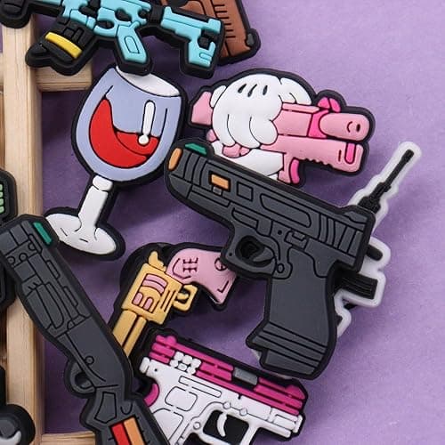 NAN TIAN ZAI 32Pcs Pistol Various Gun PVC Shoe Charms Wine Dollar Slipper Decorations Clog Button Accessories Man Woman Favor Party Gifts thumbnail 3