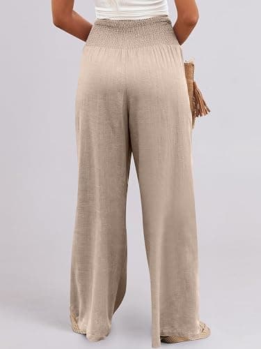 ANRABESS Women Linen Palazzo Pants Summer Boho Wide Leg High Waist Casual Lounge Pant 2026 Beach Travel Vacation Outfits thumbnail 8