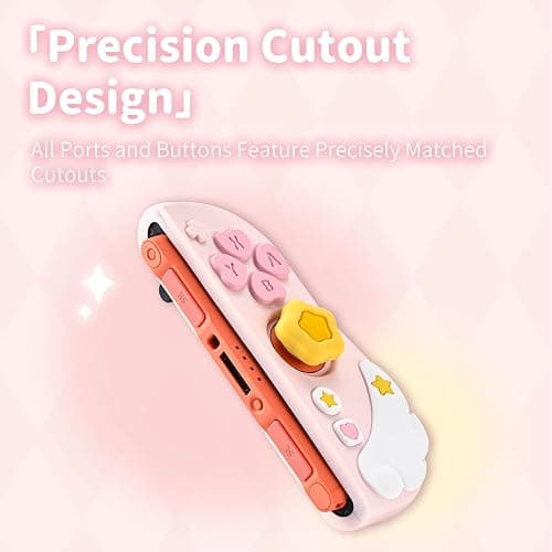 Geekshare Protective Case Set Compatible with switch 2, PC Back Plate with Silicone Joysticks Covers, Includes 2 Thumb Grips, Waterproof Protection - Star Wing Series (Pink) thumbnail 7