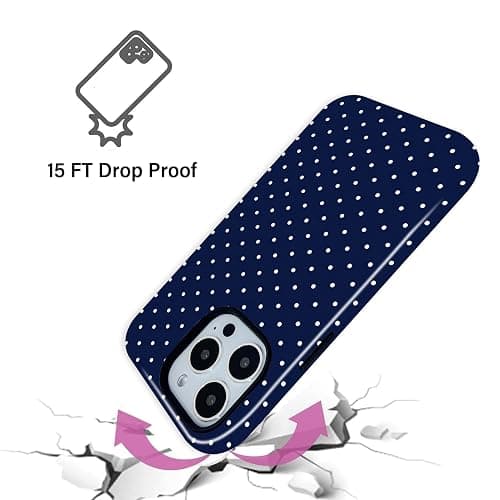 Zilkaifly Trendy Cute Hybrid 2 Layer Navy Blue Polka Dot Phone Case for iPhone 16 Pro Max,Navy thumbnail 4