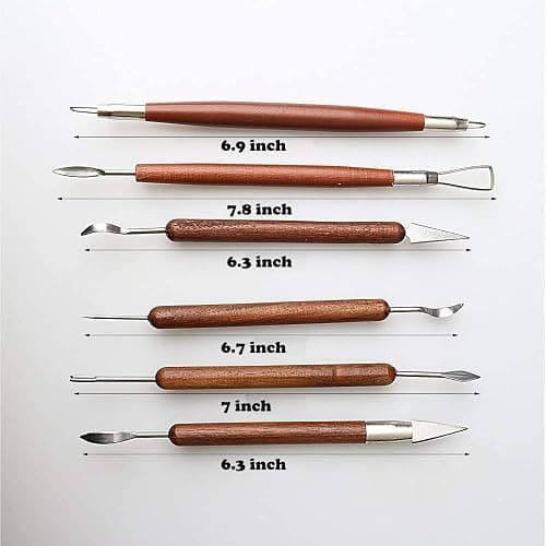 S & E TEACHER'S EDITION 6 Pcs Pottery & Clay Sculpting Tools, Double-Sided, Smooth Wooden Handles. thumbnail 2
