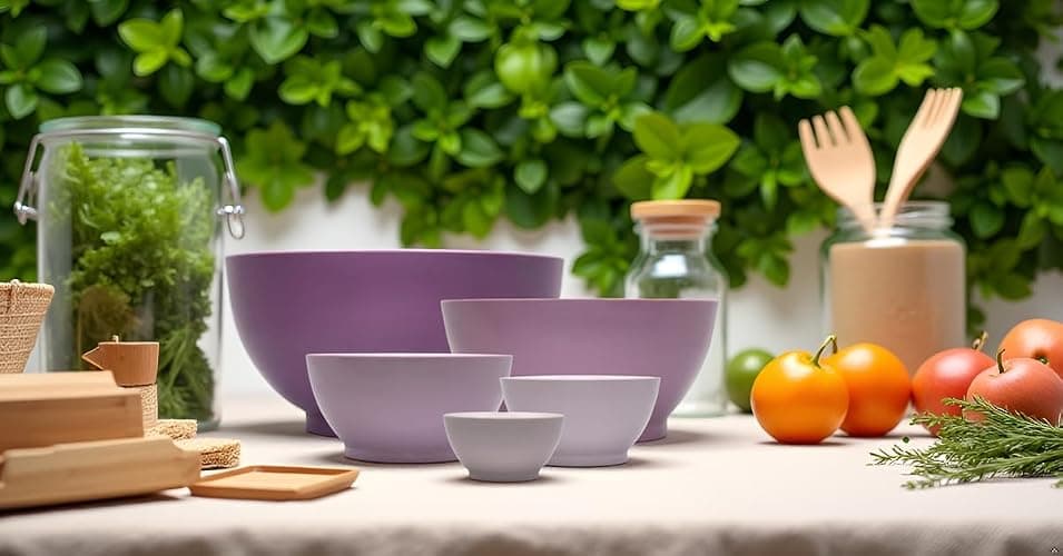 CaliBowl 5-Piece Non-Spill Plastic Mixing Bowl Set, Dusty Plum | Reusable Nesting Kitchen Bowls with Concave Inner Lip and Non-Slip Base thumbnail 8