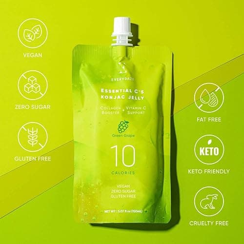 EVERYDAZE Essential C’s Konjac Jelly | Green Grape | Vegan Collagen Peptides and Vitamin C | Gluten Free, Sugar Free, Low Calorie | Healthy Drinkable Fruit Snack | 10 Pack Box Food Drink Pouch thumbnail 2