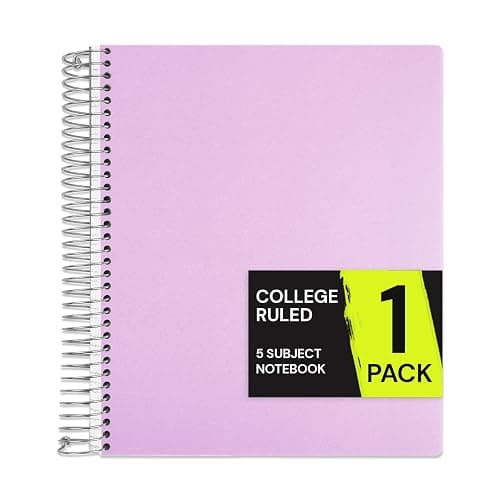 ONAVIA 5 Subject Spiral Notebook College Ruled, 400 Pages, Purple | 200 Sheets, 9 x 11 in, 6 Pack Waterproof Plastic Cover, Durable, School Notebooks, Classroom, Teachers - Image 1