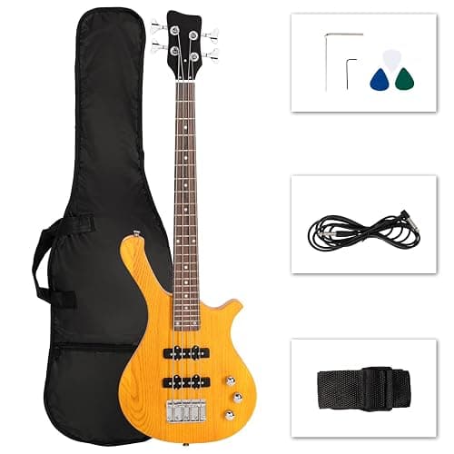 Ktaxon 4 String Electric Bass Guitar, 36-inch Bass Guitar Kit with Split single-coil Pickup, Rosewood Fretboard, Mahogany Body for Kids, Boy and Girl(Yellow) - Image 1