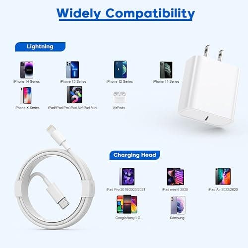 Fast iPhone Charger, iPhone Charger Fast Charging 2Pack Quick Chargers 6ft Long USB C to Lightning Cable Quick Charging Cord USB Charge Block Adapter for iPhone 14 Plus/14 ProMax/13 Mini 12/11/XS/iPad thumbnail 7